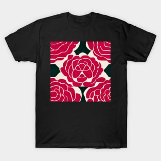 Abstract Red Rose Pattern T-Shirt